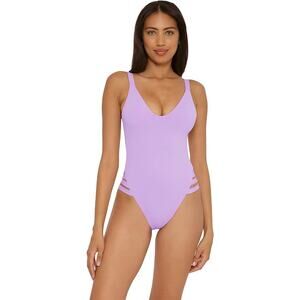 NWT New Becca Womens Small Iris High Leg Open Tie Back One Piece Swimsuit